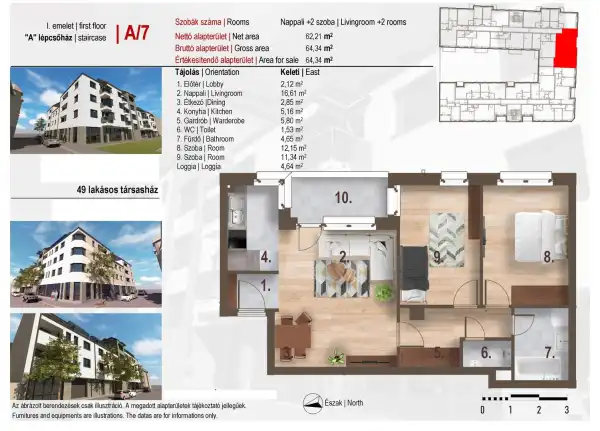 Eladó új építésű téglalakás, Budapest, IV. kerület 1+2 szoba 64 m² 72.5 M Ft